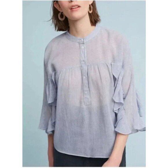 Anthropologie Tops - Maeve By Anthropologie Women’s Size Medium Popover Ruffled Blue Top Shirt Blouse